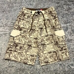 Vintage Y2K Tony Hawk Board Shorts 27" Brown Black Surf Skater Swim Trunks